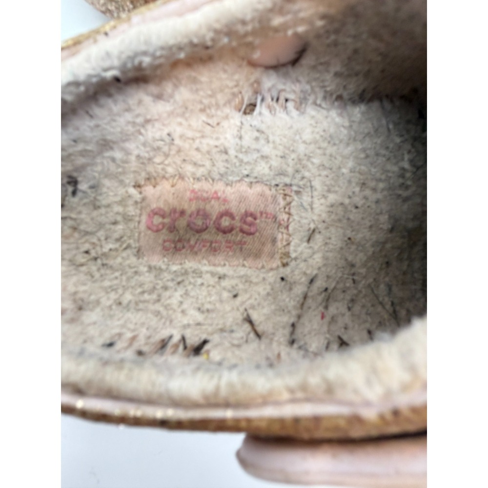 Crocs Classic Lined Clogs Gold Glitter Pink Cozy Fuzzy Toddler | Girl's Size 6 - Picture 8 of 12
